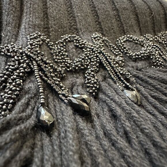 Chanel Vintage 86” Cashmere Knit Scarf Black Fringe Beaded Embellished Wrap RARE - Picture 6 of 9
